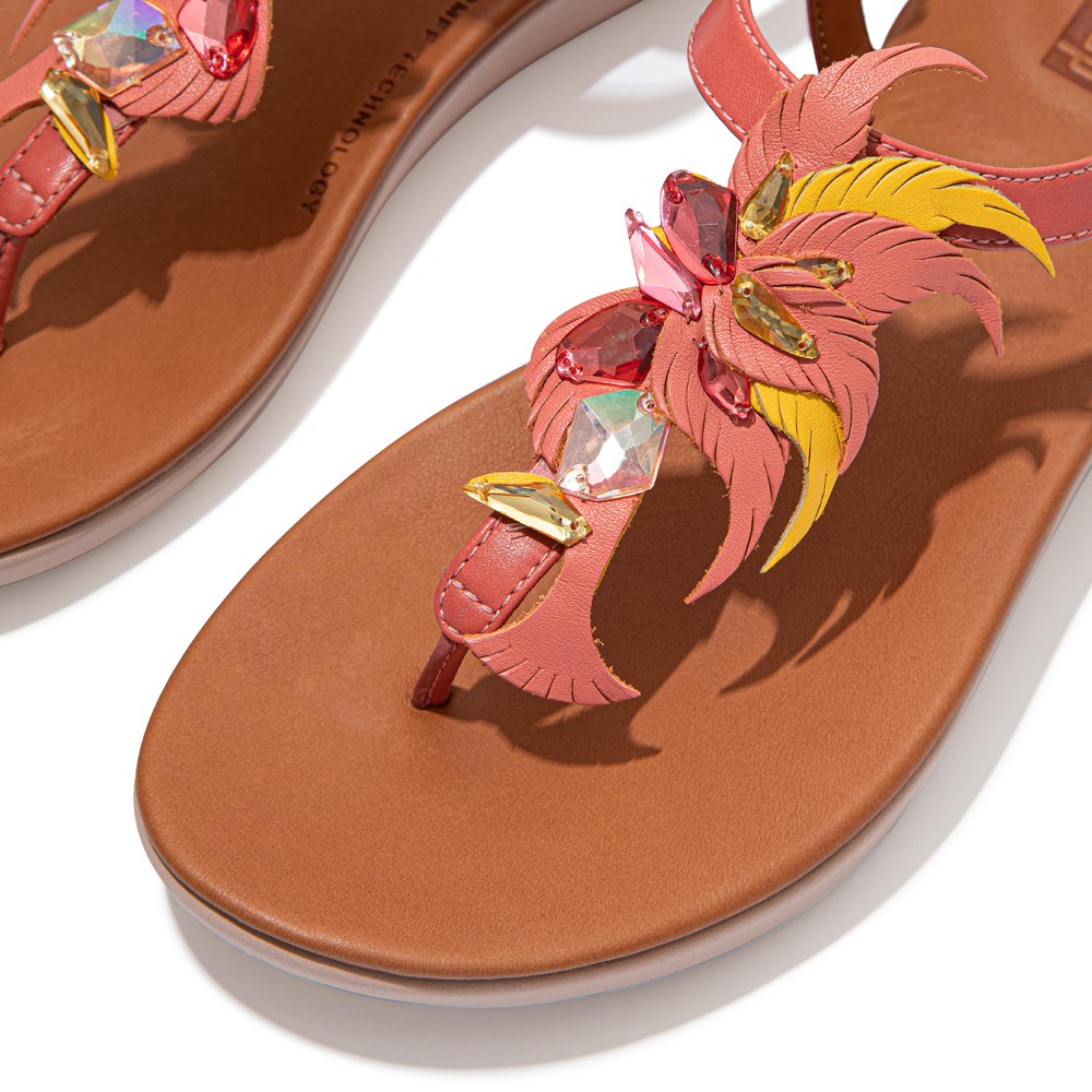 Fitflop Womens Sandals - Tia Jewel Feather Leather Back-strap - Pink - 790-KXEJOU